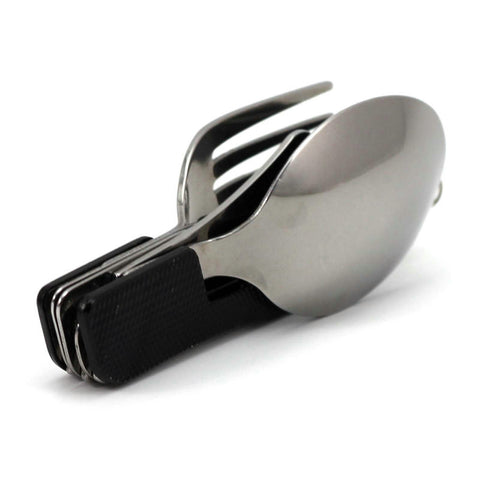 Hot Sale Multi-function Outdoor Camping Picnic Tableware Stainless Steel Cutlery 4 in 1 Folding Spoon Fork Knife&Bottle Opener