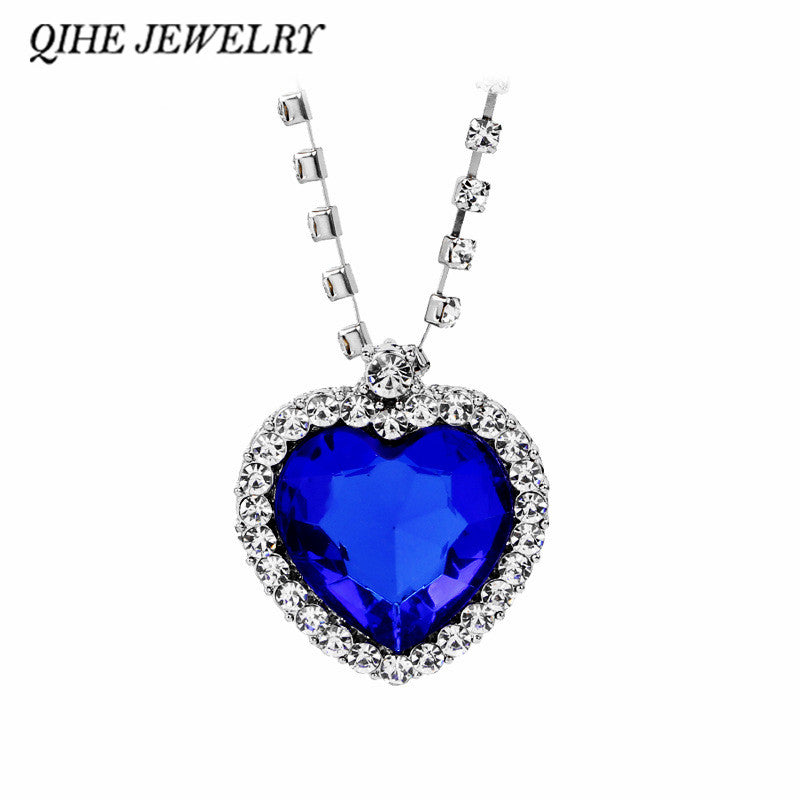 QIHE JEWELRY Classic Fashion Titanic Heart Of Ocean Necklace Heart Pendant Necklace Zircon Luxury Necklace Factory Direct