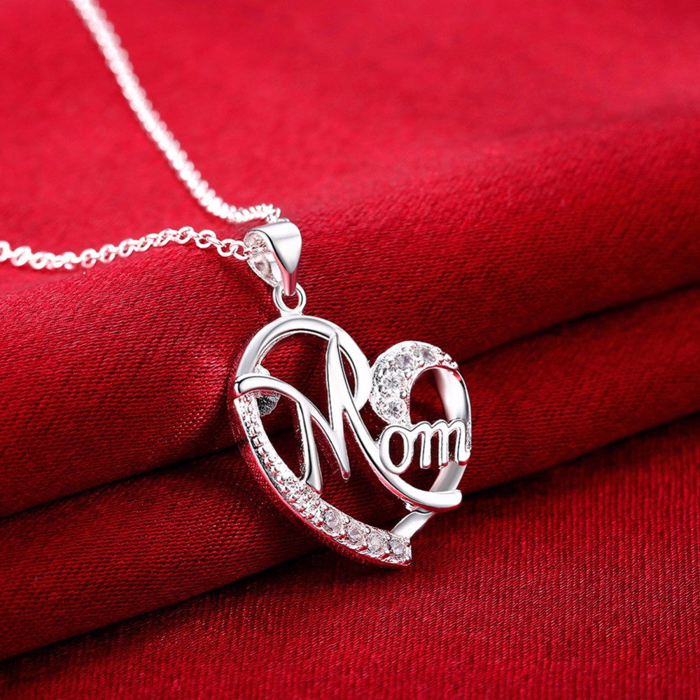Love Mom Gift Great Mama Pendant Necklace - Silver Plated Jewelry Christmas Gift For Mother MUM Letters Heart Pendant Wholesale