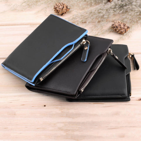 Fashion Men Wallet Faux Leather Bifold Wallet ID Credit Card Holder Coin Purse Pockets Clutch with Zipper Wallets