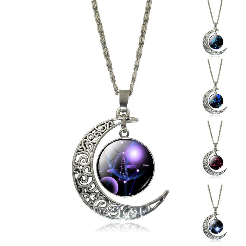 New Hot Fashion Jewelry Choker Necklace Glass Galaxy Lovely necklaces & pendants Silver Chain Moon Necklace Free shipping