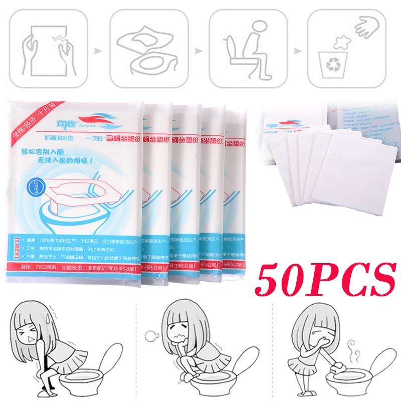 Travel Toilet Seat Covers - 50pcs/Pack Portable Disposable Toilet Seat Cover Mat For Travel Camping 100% Waterproof Toilet Paper Pad Bathroom Accessiories