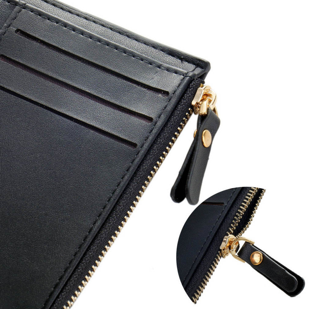 Fashion Men Wallet Faux Leather Bifold Wallet ID Credit Card Holder Coin Purse Pockets Clutch with Zipper Wallets