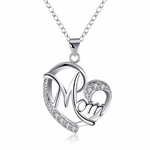 Love Mom Gift Great Mama Pendant Necklace - Silver Plated Jewelry Christmas Gift For Mother MUM Letters Heart Pendant Wholesale