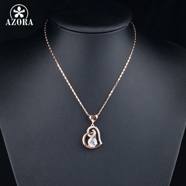AZORA Rose Gold Plated Stellux Crystals Heart Pendant Necklace