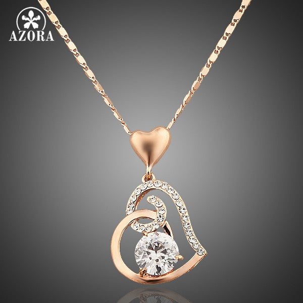 AZORA Rose Gold Plated Stellux Crystals Heart Pendant Necklace