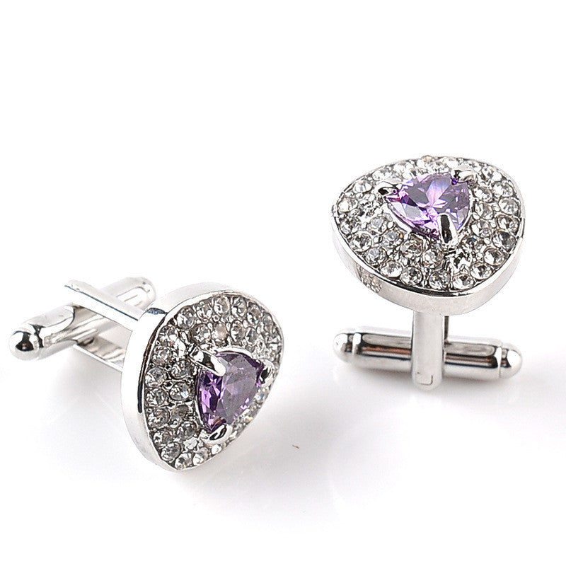 1 Pair High grade Silver Plated Purple Crystal Rhinestone Cufflinks Wedding shirt Cuff Links Classic Luxury Jewelry 3 Color