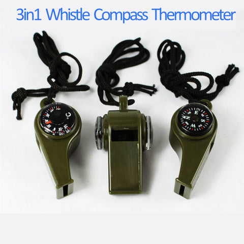 Whistle Compass and Camping Thermometer - 3 in 1 Survival Gear