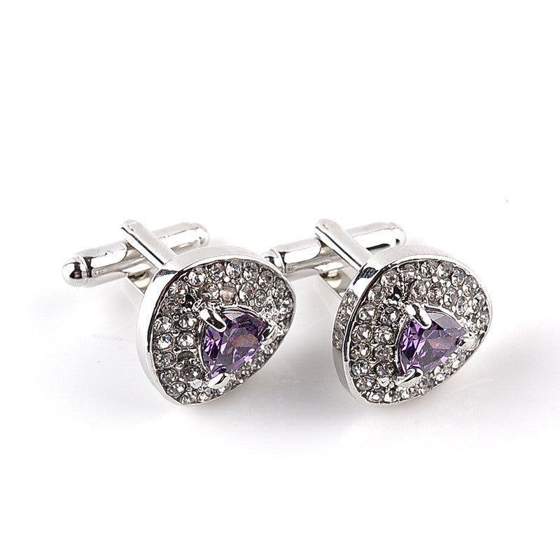 1 Pair High grade Silver Plated Purple Crystal Rhinestone Cufflinks Wedding shirt Cuff Links Classic Luxury Jewelry 3 Color