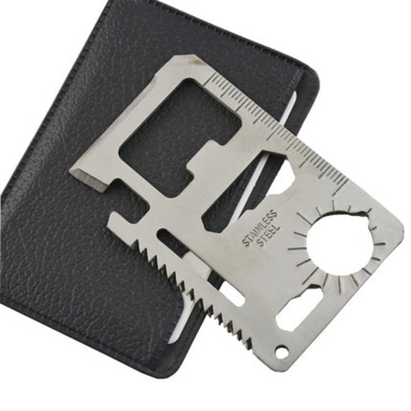Stainless Steel 11 in 1 Multifunction Outdoor Hunting Survival Camping Pocket Military Credit Card Knife; Silver