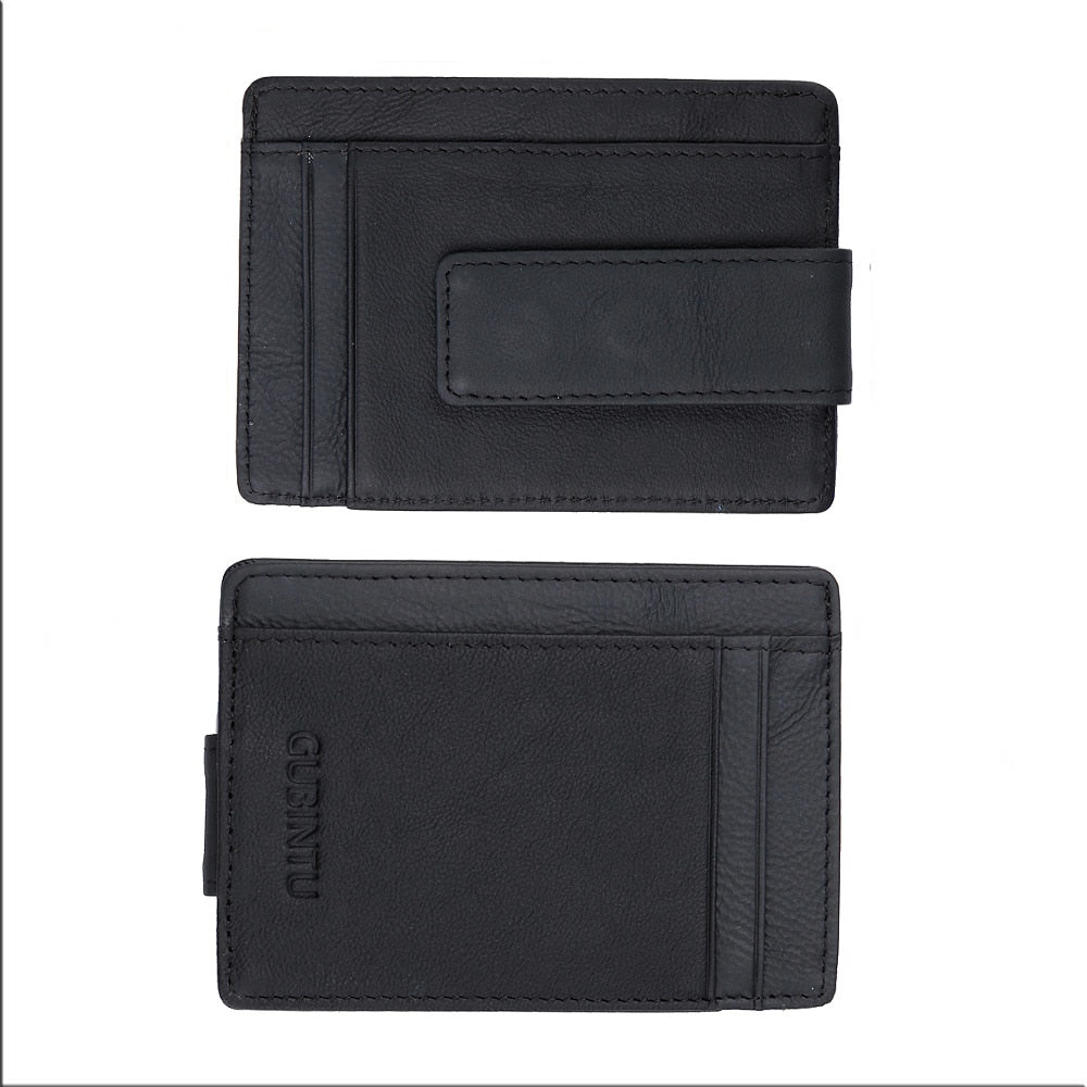 Card Clamp I Purse Holder For Money Clip Case Slim Genuine Leather Carbon Fiber Men Wallet RFID Male With Bills ID Front Pocket