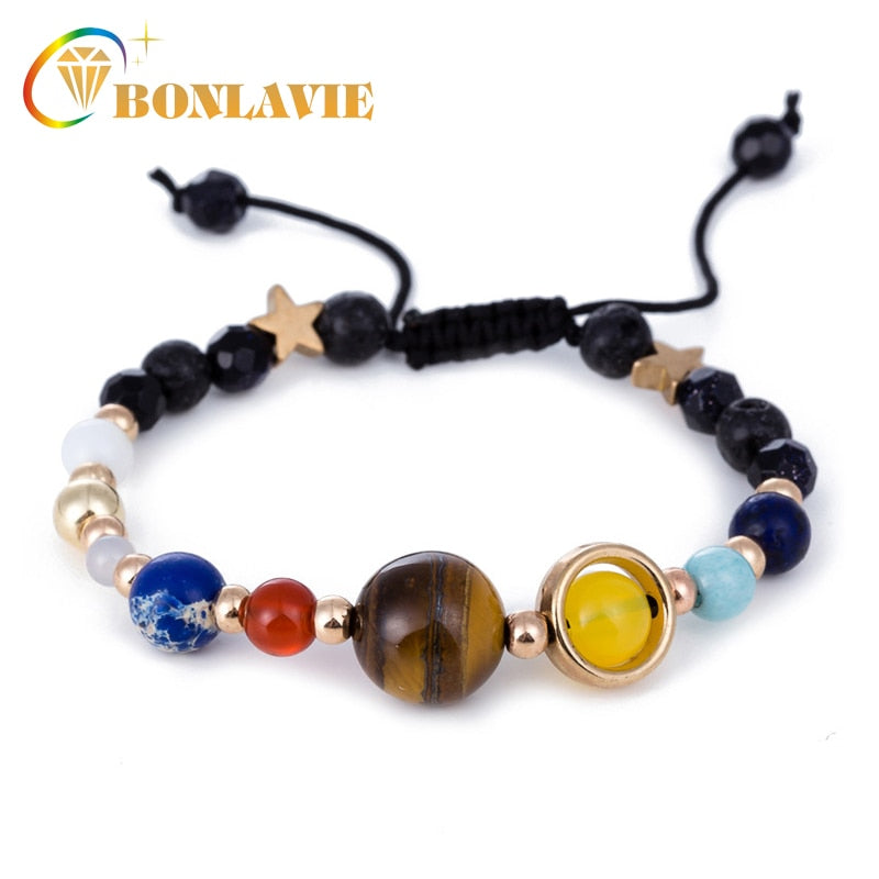 Fashion Universe Galaxy the Eight Planets Solar System Guardian Star Natural Stone Beads Bracelet Bangle for Women Men Gift