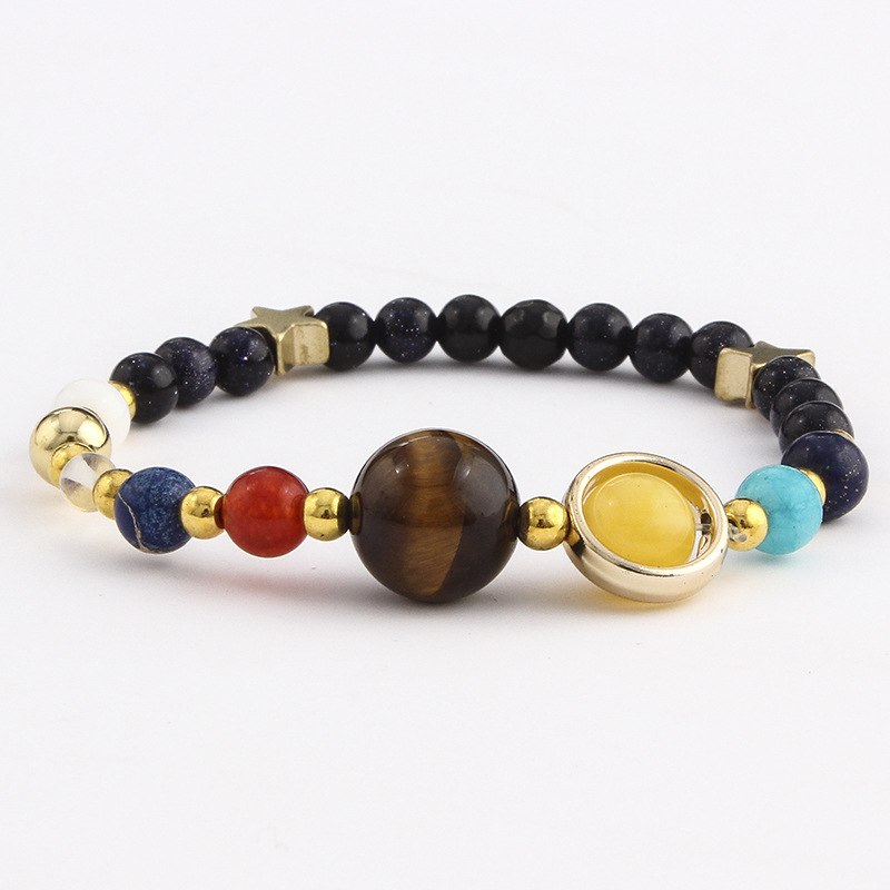 Fashion Universe Galaxy the Eight Planets Solar System Guardian Star Natural Stone Beads Bracelet Bangle for Women Men Gift