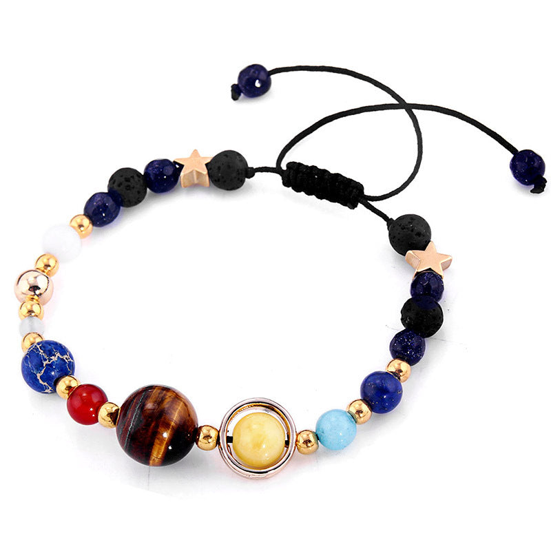 Fashion Universe Galaxy the Eight Planets Solar System Guardian Star Natural Stone Beads Bracelet Bangle for Women Men Gift