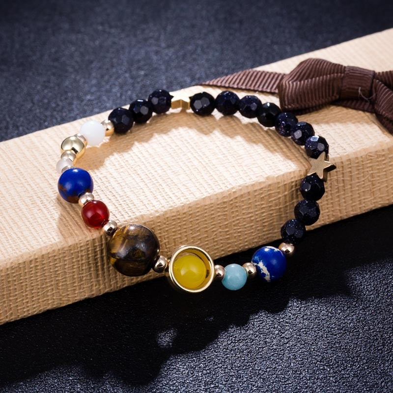 Fashion Universe Galaxy the Eight Planets Solar System Guardian Star Natural Stone Beads Bracelet Bangle for Women Men Gift