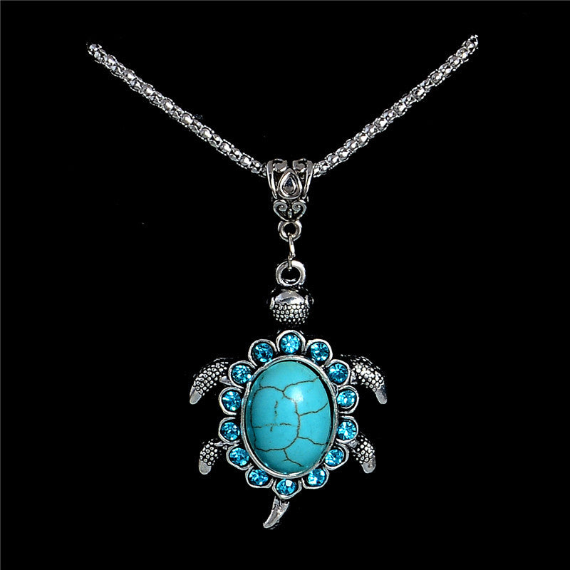 Rhinestone Turtle Pendant Sweater Chain Necklace