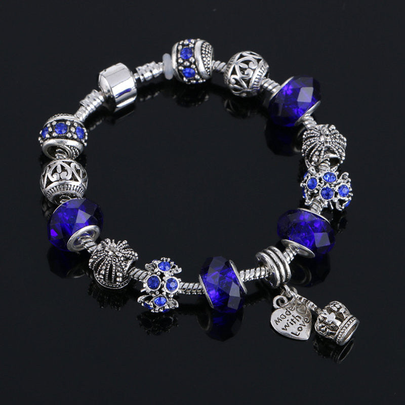 LIVVY Charm Bracelet - 925 Crown Pendant Crystal Ball Friendship Bracelet - Lady Fashion Bracelet