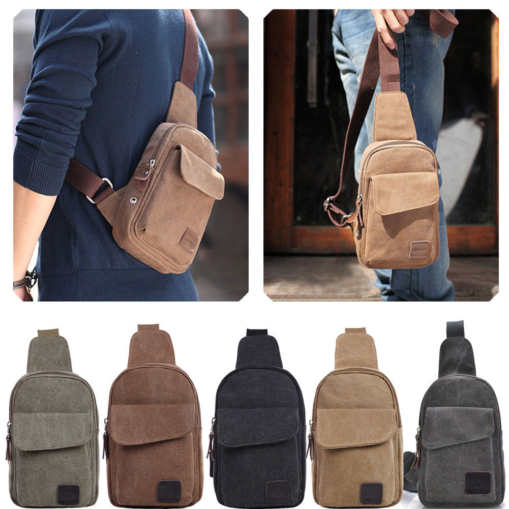 Men's Small Chest Sling Bag Travel Hiking Cross Body Messenger Shoulder Backpack Solid Men Canvas Bag