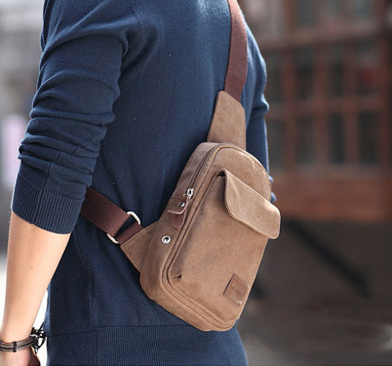 Men's Small Chest Sling Bag Travel Hiking Cross Body Messenger Shoulder Backpack Solid Men Canvas Bag