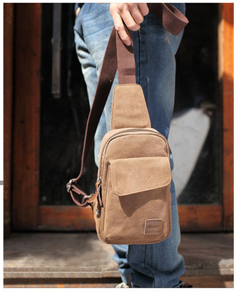 Men's Small Chest Sling Bag Travel Hiking Cross Body Messenger Shoulder Backpack Solid Men Canvas Bag