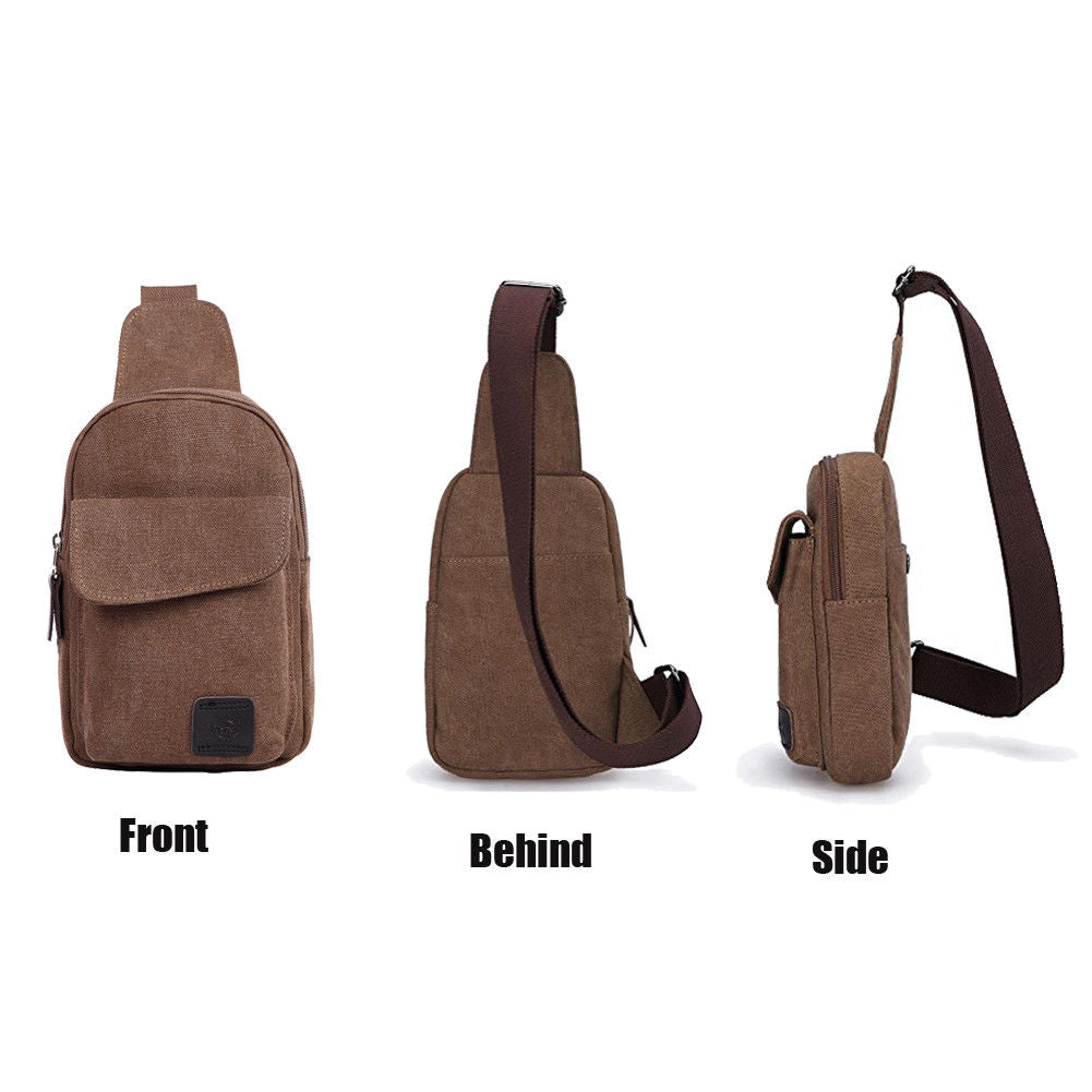 Men's Small Chest Sling Bag Travel Hiking Cross Body Messenger Shoulder Backpack Solid Men Canvas Bag