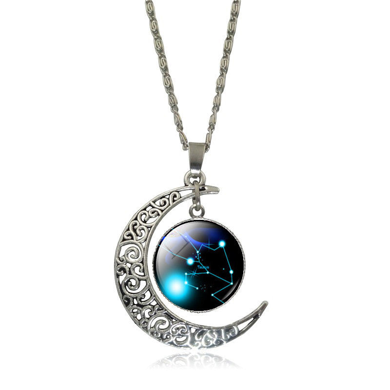 New Hot Fashion Jewelry Choker Necklace Glass Galaxy Lovely necklaces & pendants Silver Chain Moon Necklace Free shipping