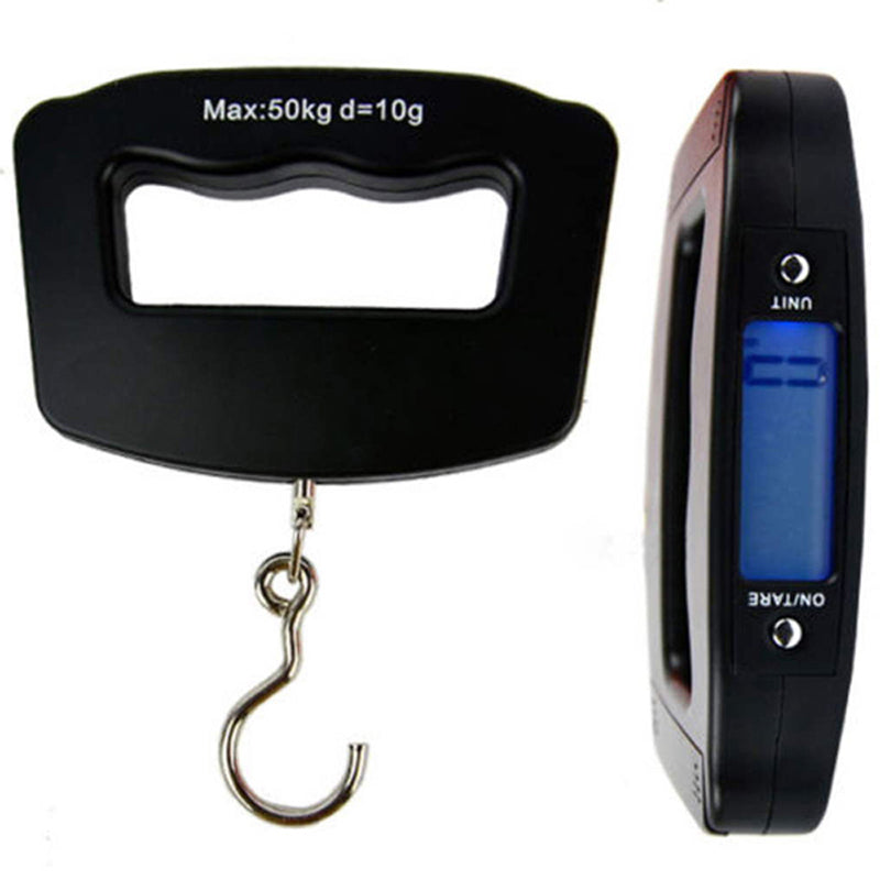 Portable Mini Digital Hand Held 50Kg*10g Fish Hook Hanging Scale Electronic Weighting Luggage Scale Blue Backlit LED Display