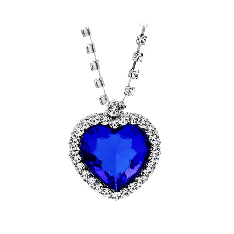 QIHE JEWELRY Classic Fashion Titanic Heart Of Ocean Necklace Heart Pendant Necklace Zircon Luxury Necklace Factory Direct