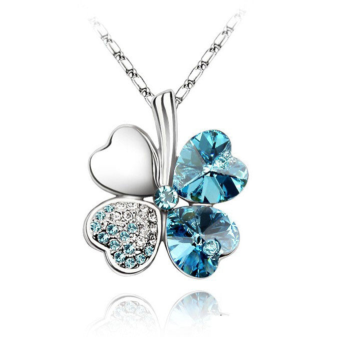 Women`s Day factory hotsell Austrian Crystal four Leaf Leaves Clover heart rhinestones necklace pendant jewelry 9554