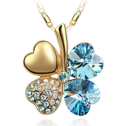 Women`s Day factory hotsell Austrian Crystal four Leaf Leaves Clover heart rhinestones necklace pendant jewelry 9554