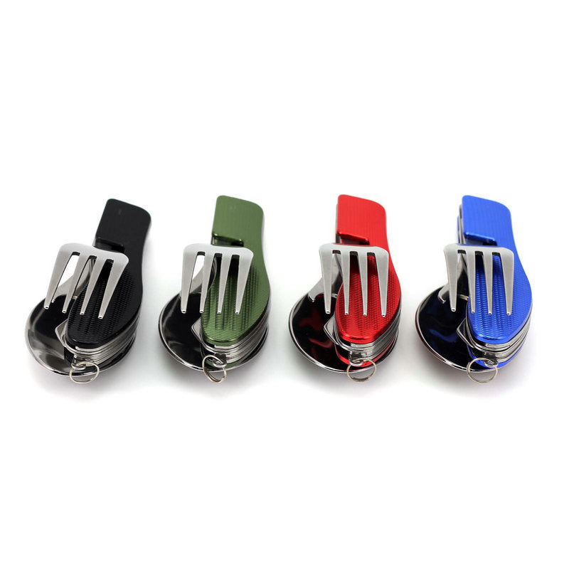 Hot Sale Multi-function Outdoor Camping Picnic Tableware Stainless Steel Cutlery 4 in 1 Folding Spoon Fork Knife&Bottle Opener