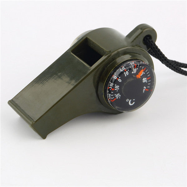 Whistle Compass and Camping Thermometer - 3 in 1 Survival Gear