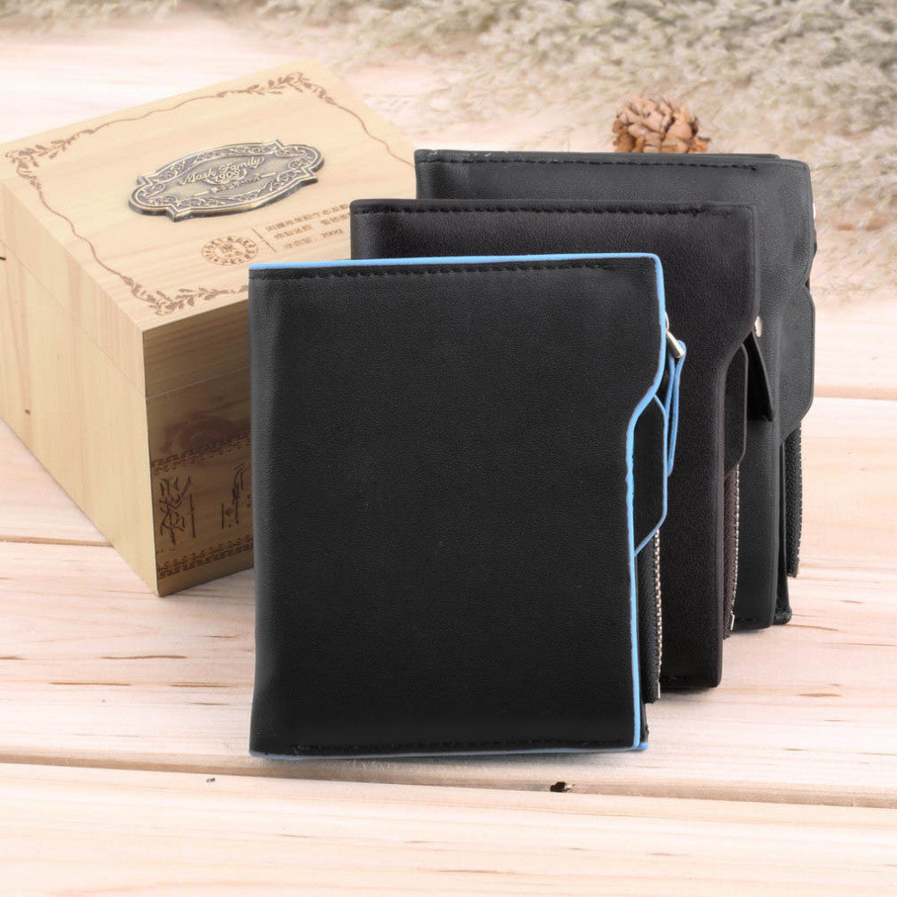 Fashion Men Wallet Faux Leather Bifold Wallet ID Credit Card Holder Coin Purse Pockets Clutch with Zipper Wallets