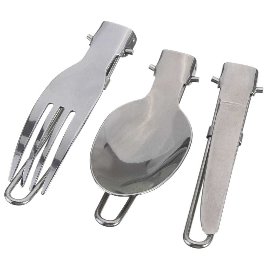 3 pcs /set Portable Outdoor Camping Travel Picnic Foldable Stainless Steel Cutlery Set Spoon Fork Knife tableware