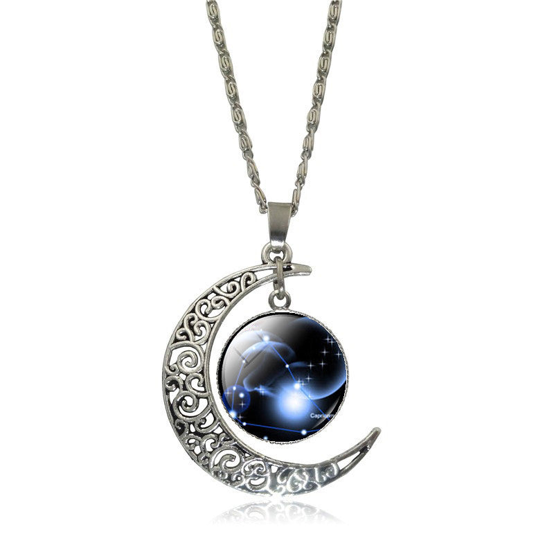 New Hot Fashion Jewelry Choker Necklace Glass Galaxy Lovely necklaces & pendants Silver Chain Moon Necklace Free shipping